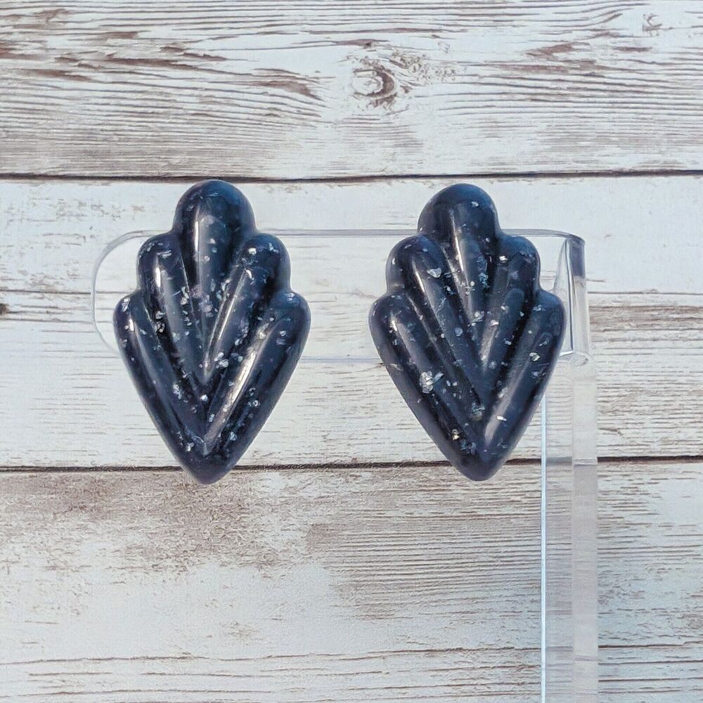 Vintage Clip On Earrings - 1 & 3/8" Very Dark Blue Flourish
